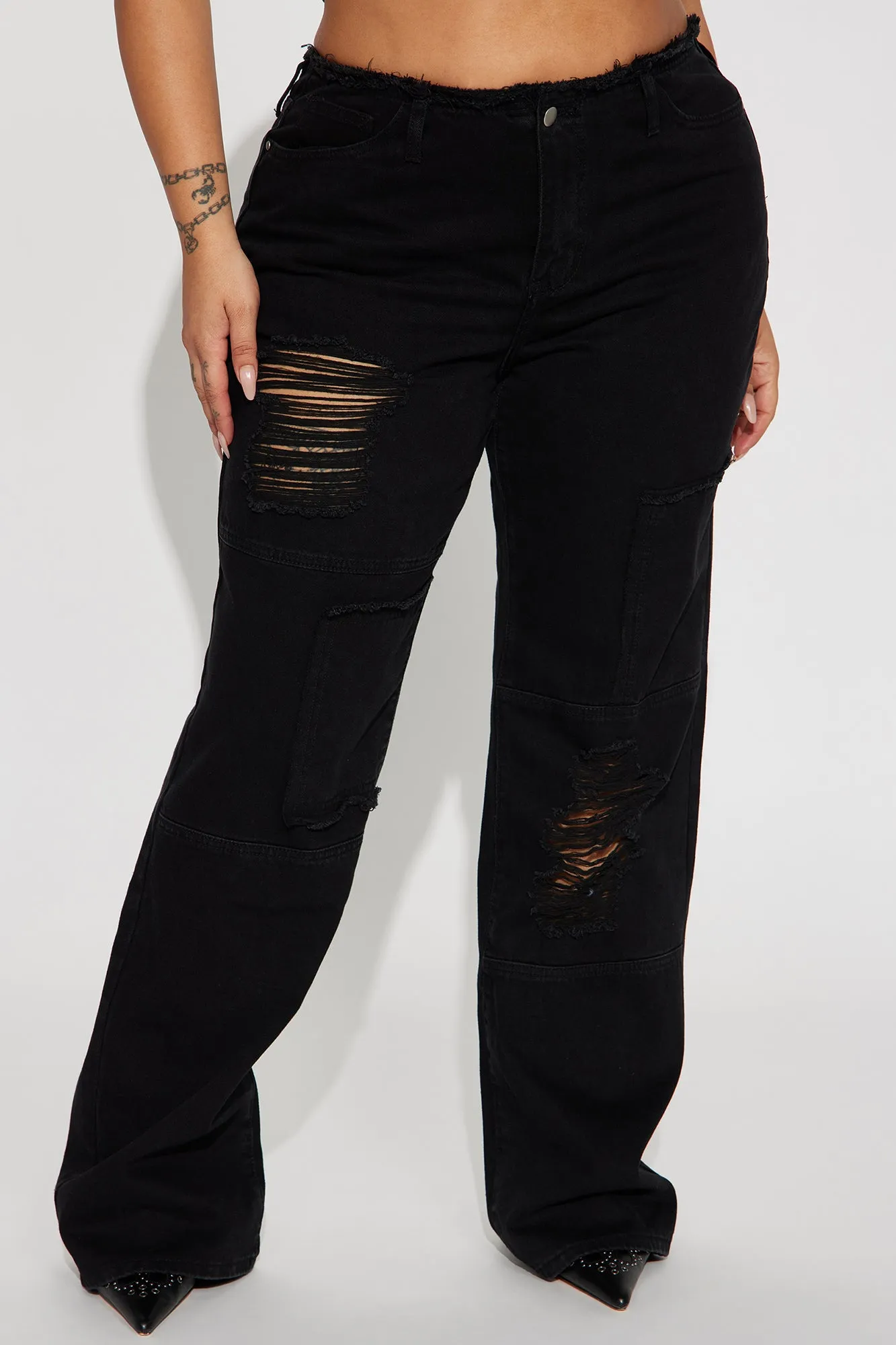 Be Real Non Stretch Cut Off Waistband Straight Leg Jean - Black Wash