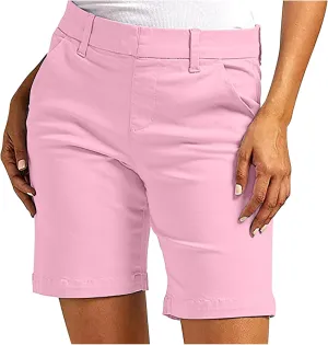 Bermuda Shorts for Women Stretchy Dressy Casual High Waisted Lounge Short Pants Straight Leg Hiking Vacation Outfits