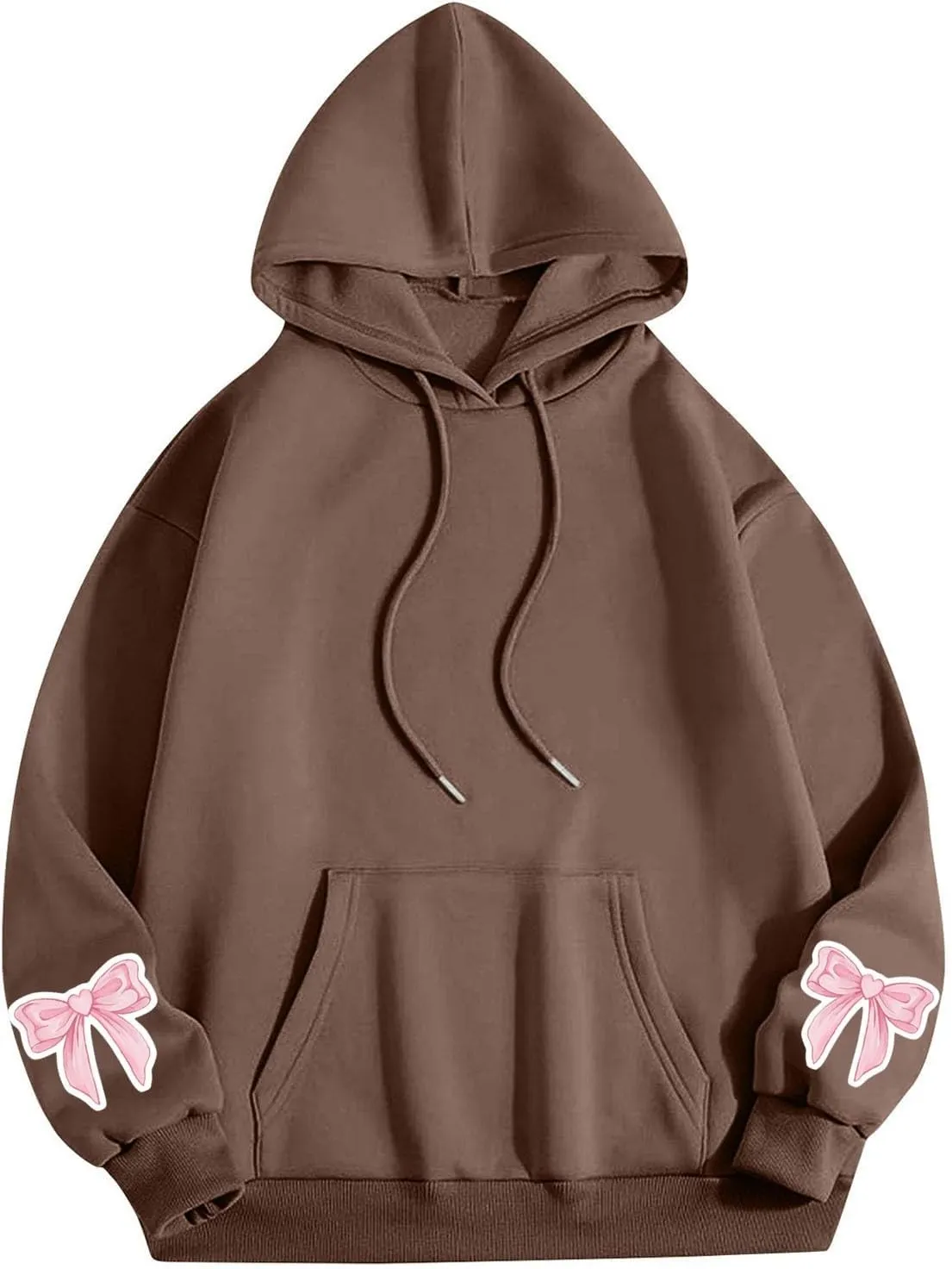 Black Hoodie Women Oversized Relaxed Pink Bow Sleeve Casual Fleece Pullover Hooded Sweatshirt Streetwear Essential