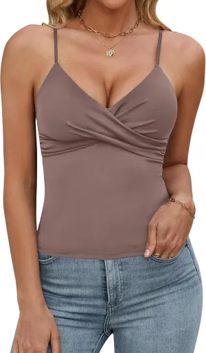 Blooming Jelly Womens Summer Tank Tops with Built in Bra Twist Front Camisole Tops 2025 Casual Sleeveless Slim Fit