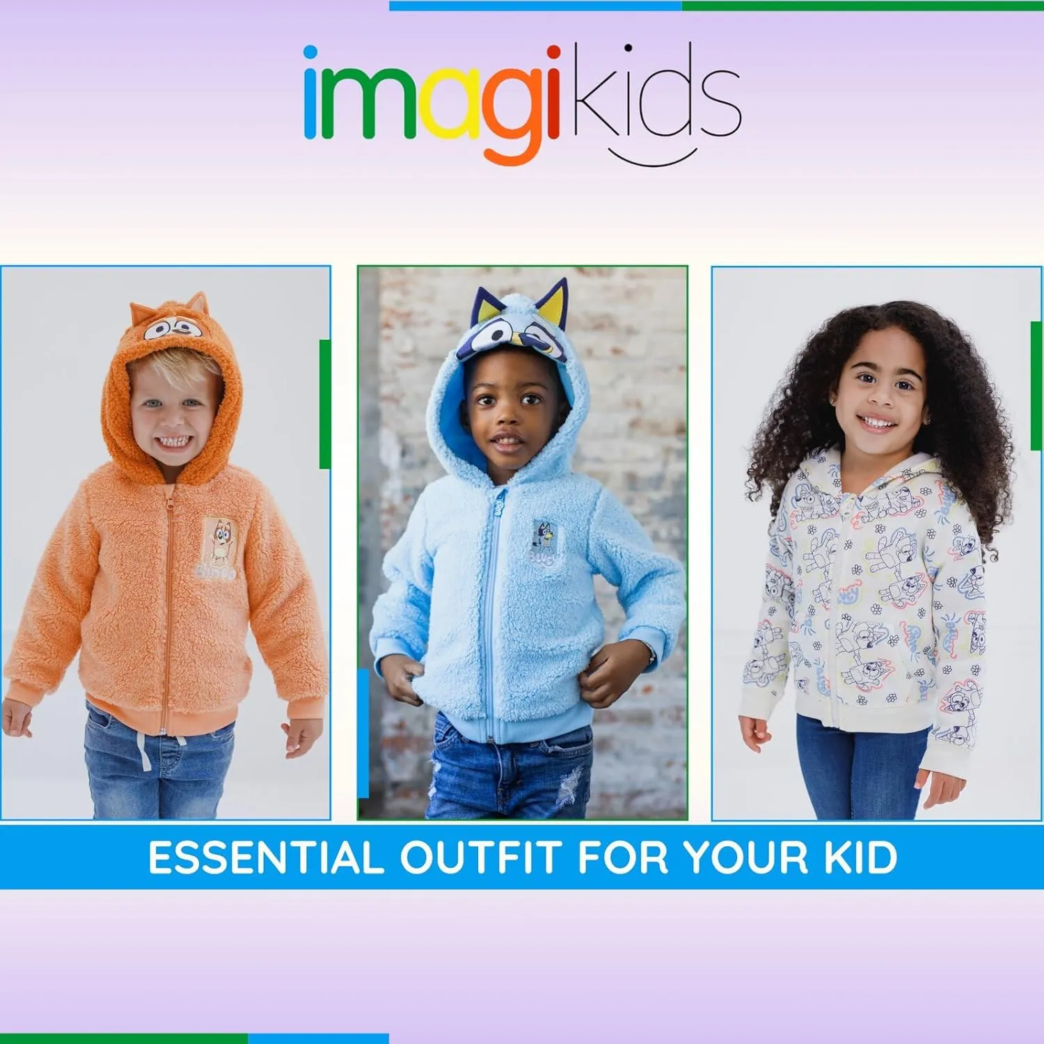 Bluey Cozy Sherpa Zip Up Cosplay Hoodie Toddler to Big Kid Sizes (2T - 10-12)