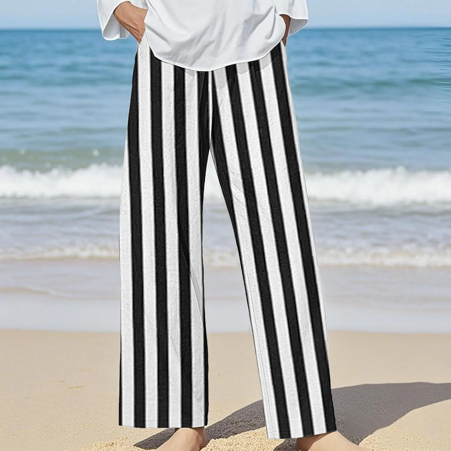 Boho Chic Linen Pants Women Split Hem Wide Leg Trousers with Hidden Elastic Waistband Summer 2025