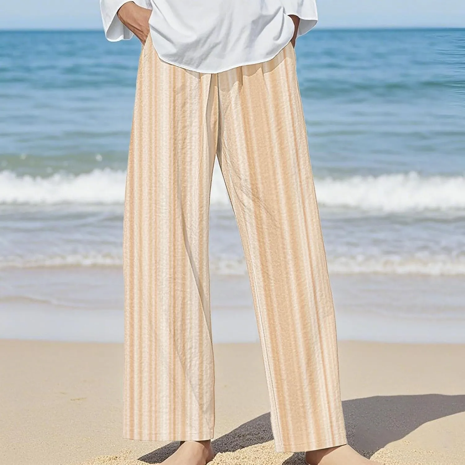 Boho Chic Linen Pants Women Split Hem Wide Leg Trousers with Hidden Elastic Waistband Summer 2025