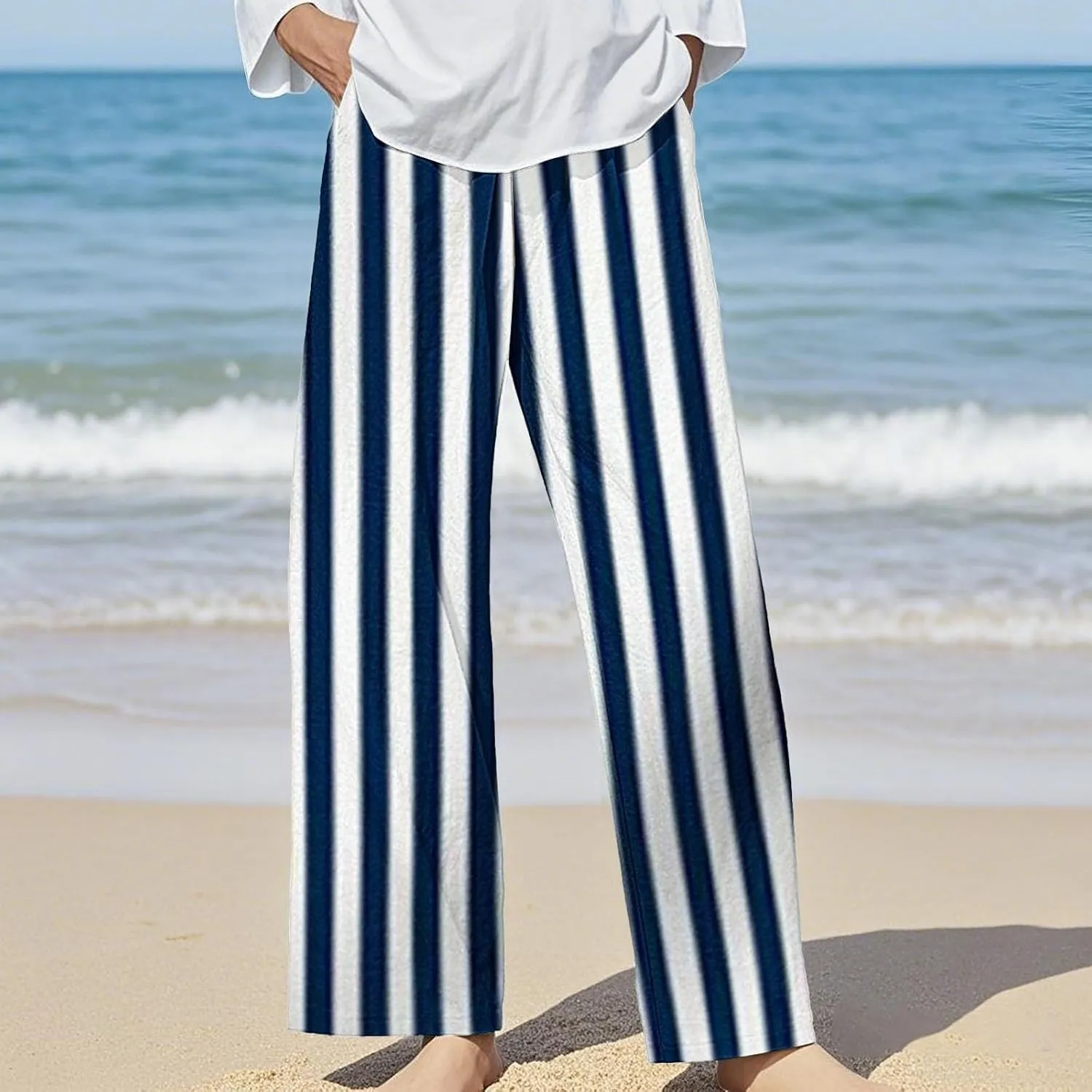 Boho Chic Linen Pants Women Split Hem Wide Leg Trousers with Hidden Elastic Waistband Summer 2025