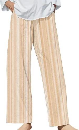 Boho Chic Linen Pants Women Split Hem Wide Leg Trousers with Hidden Elastic Waistband Summer 2025