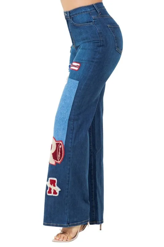 Brooklyn Varsity Patchwork Dark Wash Jeans
