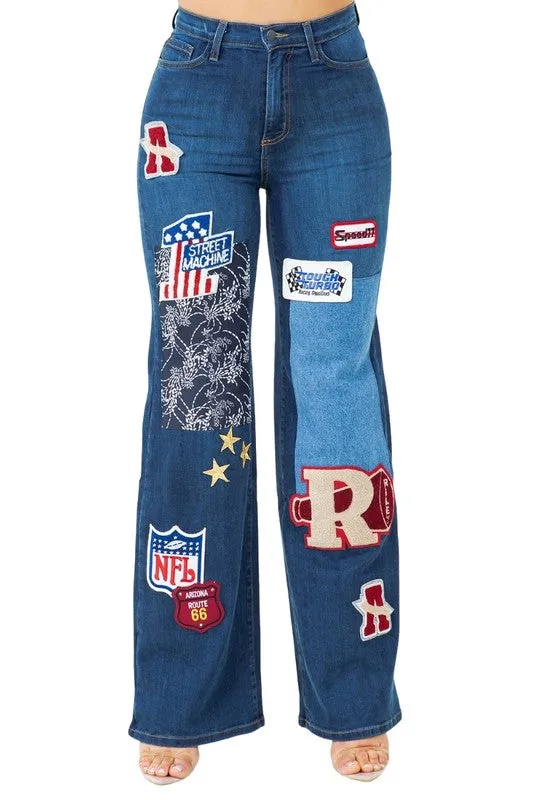 Brooklyn Varsity Patchwork Dark Wash Jeans