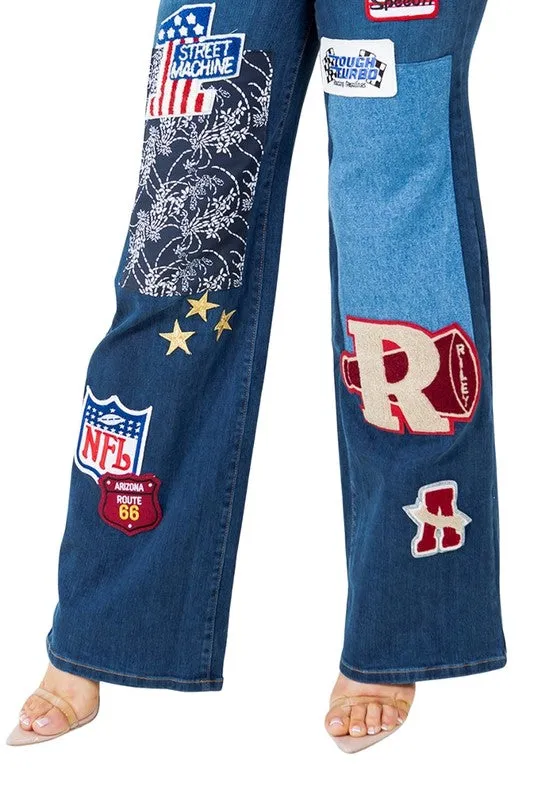 Brooklyn Varsity Patchwork Dark Wash Jeans