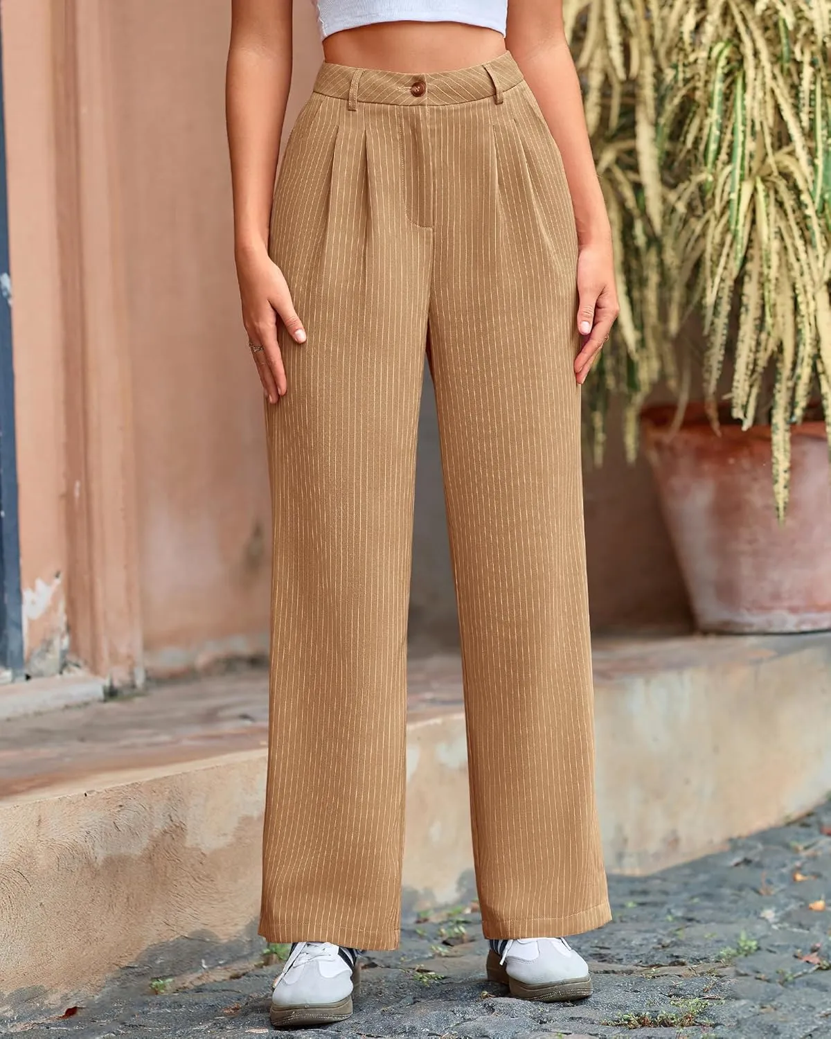 BTFBM Women Striped Dress Pants 2025 Spring Business Casual Outfits Wide Leg Long Palazzo Pants Work Office Trousers