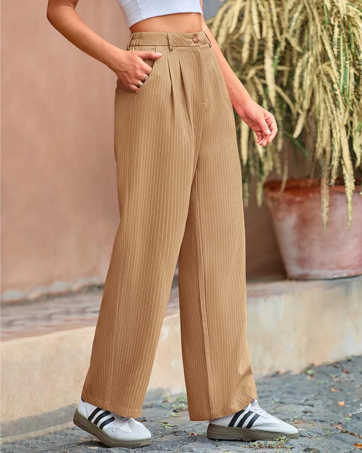 BTFBM Women Striped Dress Pants 2025 Spring Business Casual Outfits Wide Leg Long Palazzo Pants Work Office Trousers