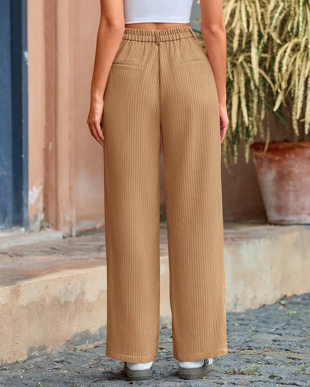 BTFBM Women Striped Dress Pants 2025 Spring Business Casual Outfits Wide Leg Long Palazzo Pants Work Office Trousers