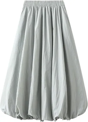 Bubble Skirt Boho Long for Women Ruffled Elastic Pleated Midi Summer Skirt Coquette Aesthetic Flowy Vintage Dress
