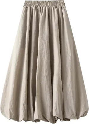 Bubble Skirt Boho Long for Women Ruffled Elastic Pleated Midi Summer Skirt Coquette Aesthetic Flowy Vintage Dress