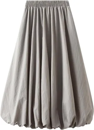 Bubble Skirt Boho Long for Women Ruffled Elastic Pleated Midi Summer Skirt Coquette Aesthetic Flowy Vintage Dress