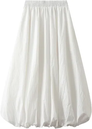 Bubble Skirt Boho Long for Women Ruffled Elastic Pleated Midi Summer Skirt Coquette Aesthetic Flowy Vintage Dress