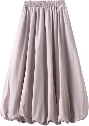 Bubble Skirt Boho Long for Women Ruffled Elastic Pleated Midi Summer Skirt Coquette Aesthetic Flowy Vintage Dress
