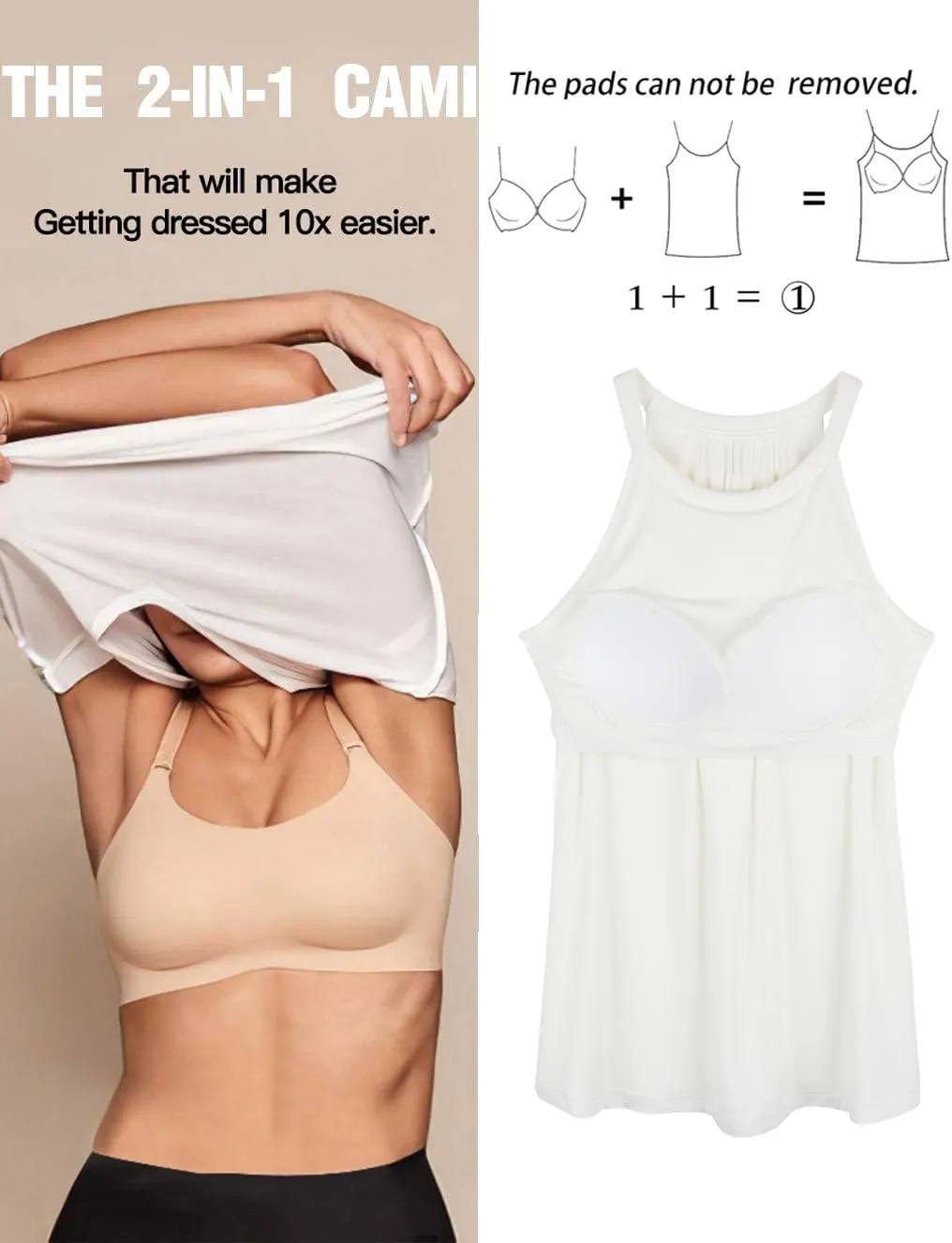Camisoles for Women with Built in Bra Adjustable Strap Tank Tops Cami Sleeveless Summer Tops for Workout Sleeping Traveling