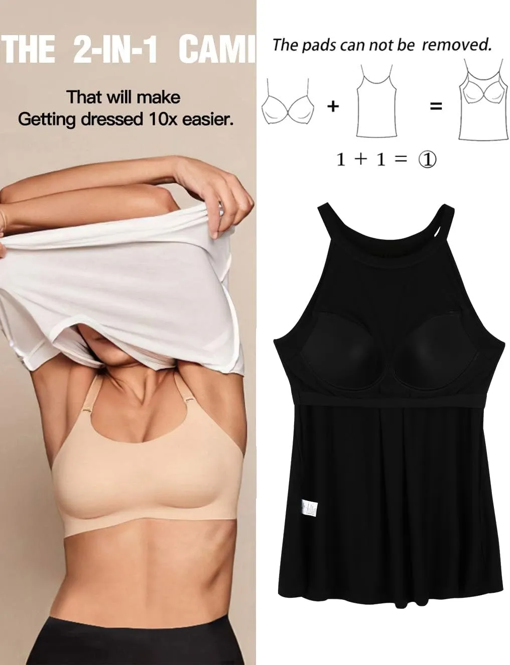 Camisoles for Women with Built in Bra Adjustable Strap Tank Tops Cami Sleeveless Summer Tops for Workout Sleeping Traveling