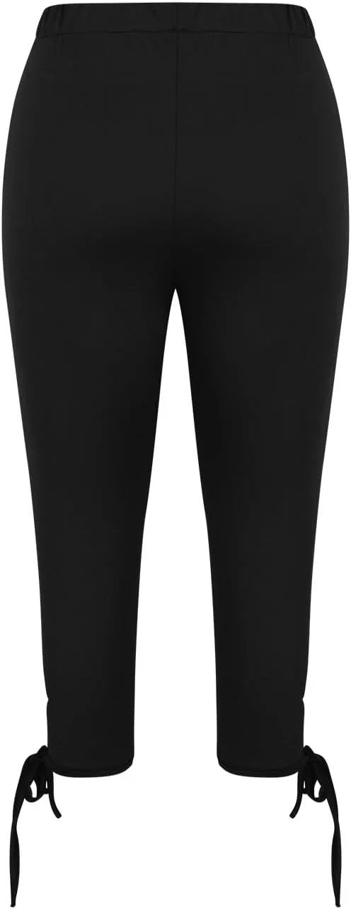 Capri Leggings For Women Knee Length Workout Cropped Pants Hollow/Lace Patchwork High Waist Trendy Petite Trousers