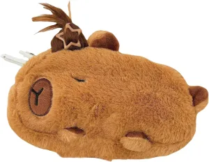 Capybara Flying Hair Makeup Bag - Fluffy DIY Styling Makeup Bag with Mini Comb, 8.3"x5.5" Plush Storage Bag for Women (Brown)