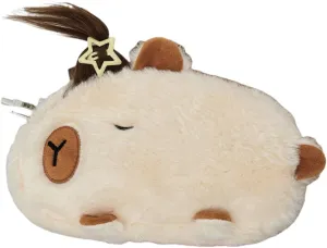 Capybara Flying Hair Makeup Bag - Fluffy DIY Styling Makeup Bag with Mini Comb, 8.3"x5.5" Plush Storage Bag for Women (White)