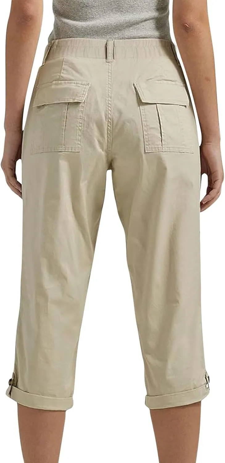 Cargo Capri Pants for Women Dressy Casual High Waisted Capris Summer Loose Elastic Waist Cropped Trouser with Pockets