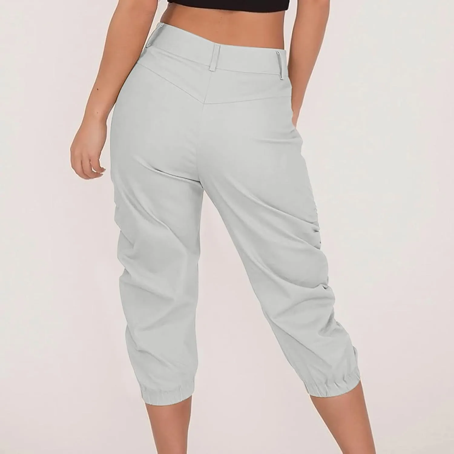 Cargo Capris for Women with Pockets Plus Size Button Up High Waist Capri Pants Ruched Capris Cargos Trousers