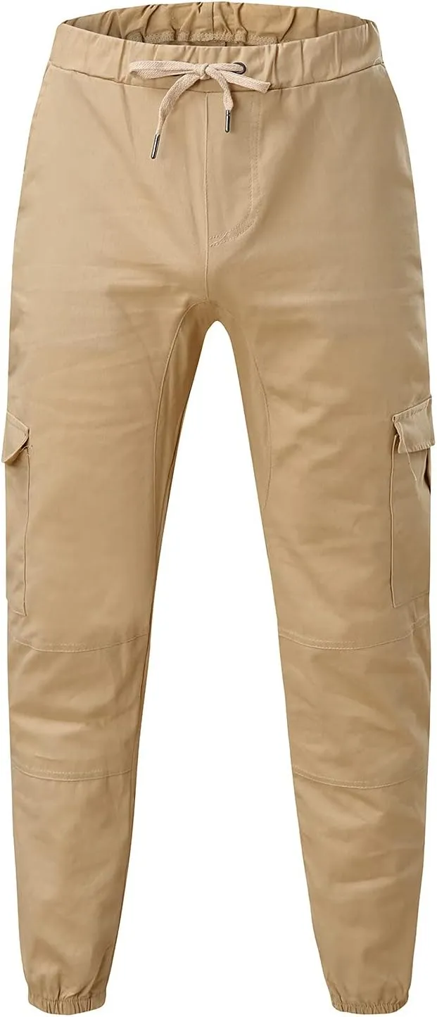 Cargo Joggers Men Casual Slim Fit Chino Trousers with Pockets Fashion Drawstring Cotton Sweatpants