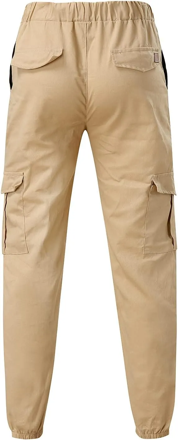 Cargo Joggers Men Casual Slim Fit Chino Trousers with Pockets Fashion Drawstring Cotton Sweatpants
