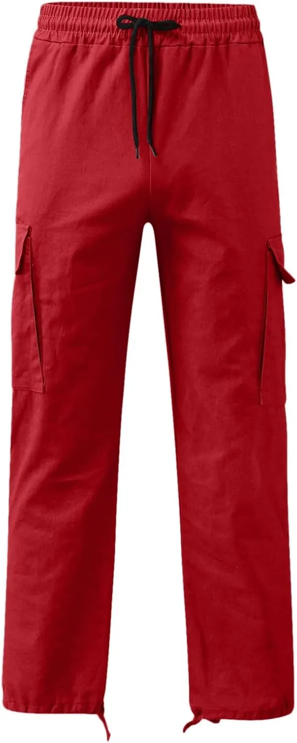 Cargo Pants for Men Casual Straight Leg Cargo Pants Solid Color Trousers Overalls Outdoor Wearing Pants with Pockets