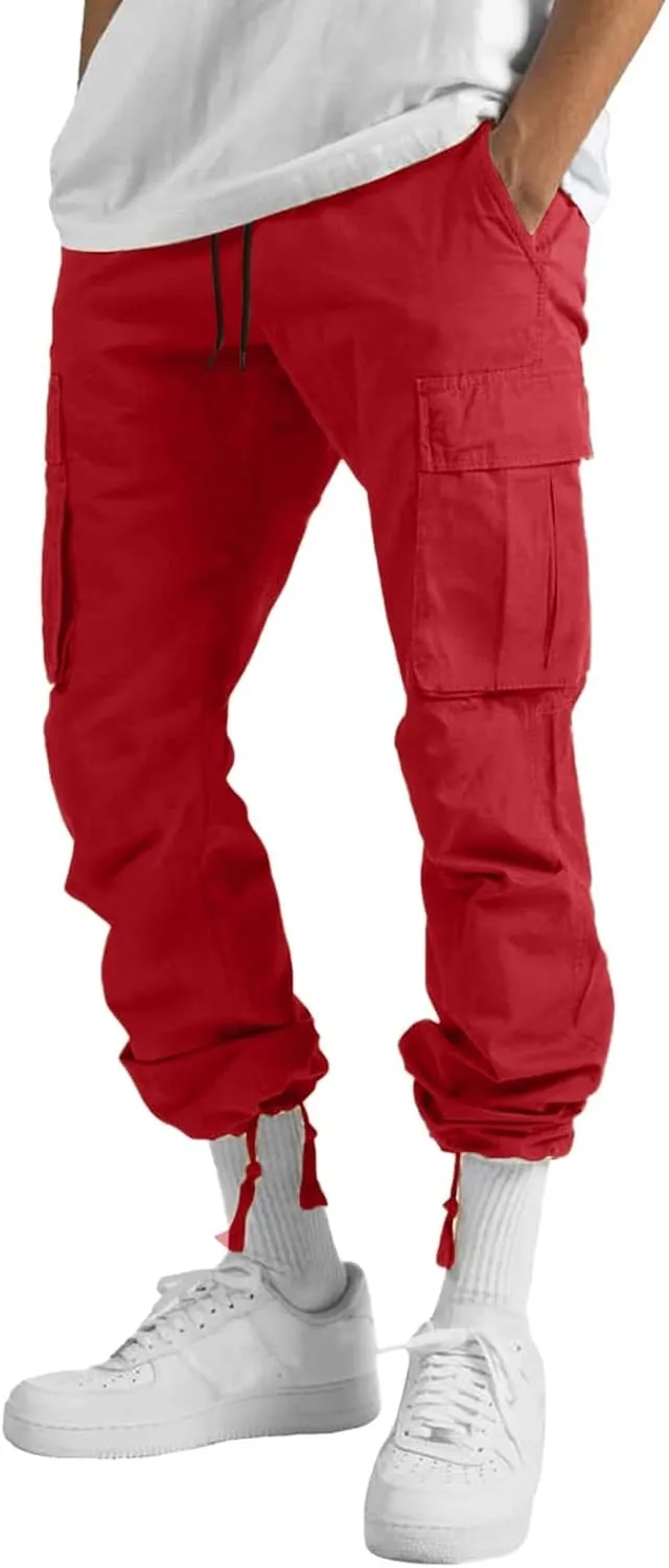 Cargo Pants for Men Casual Straight Leg Cargo Pants Solid Color Trousers Overalls Outdoor Wearing Pants with Pockets