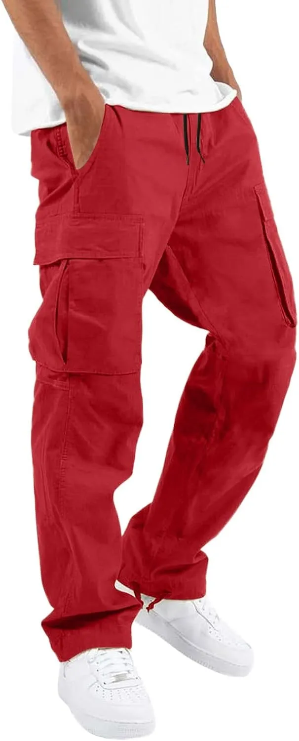 Cargo Pants for Men Casual Straight Leg Cargo Pants Solid Color Trousers Overalls Outdoor Wearing Pants with Pockets