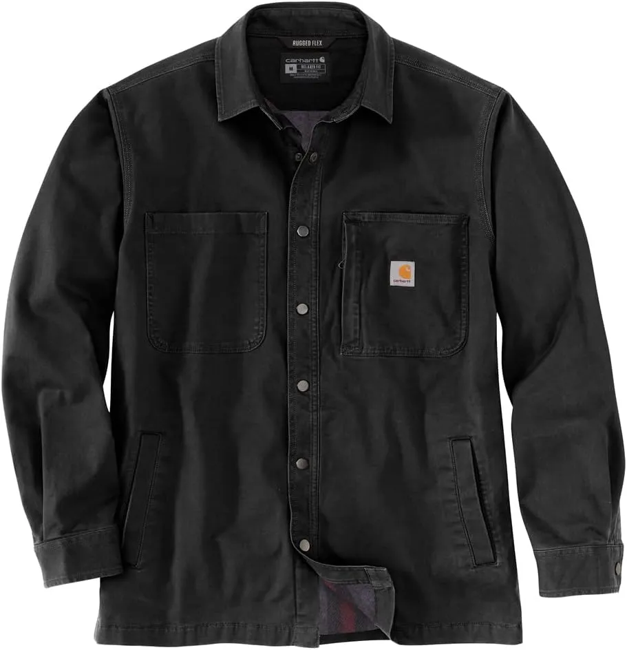 Carhartt Men's Rugged Flex Relaxed Fit Canvas Fleece-Lined Snap-Front Shirt Jac