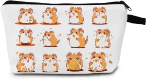 Cartoon Hamster Makeup Bag Assorted Poses Printed Design Playful Travel & Daily Organizer for Pet Lovers Unique Gift Idea for Birthdays Small Cosmetic Bag