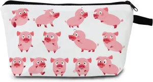 Cartoon Pig Cosmetic Bag Assorted Poses Printed Design Playful Travel & Vanity Organizer Unique Gift Idea for Kawaii Lovers/Art Collectors Small Makeup Bag