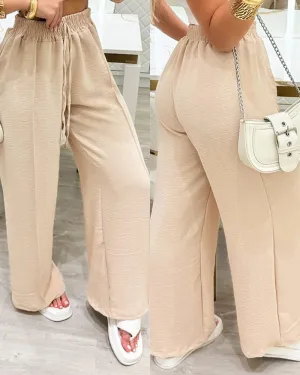 CHICME Women's Wide Leg Lounge Pants Drawstring Strechy High Waist Trousers Casual Loose Fit Palazzo Pants
