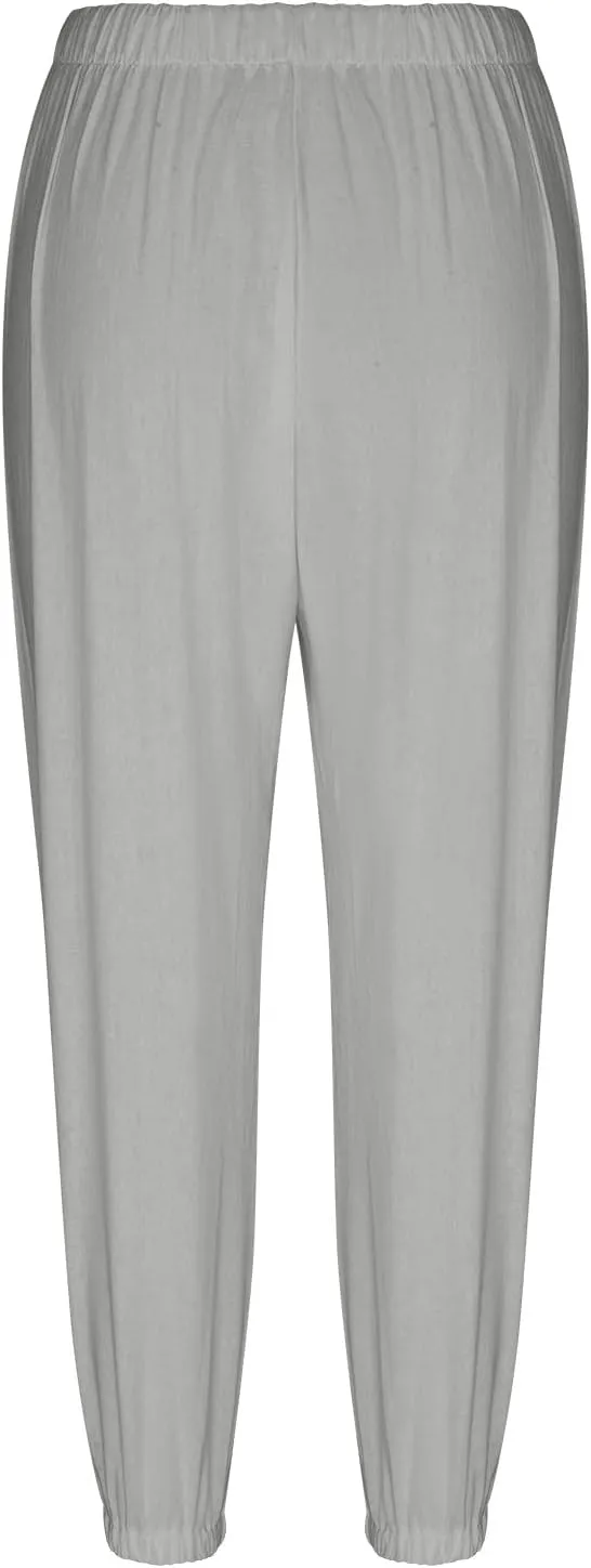 Cinch Bottom Cotton Linen Pants Women Summer Casual Beach Vacation Trousers Solid High Waist Drawstring Lounge Pant