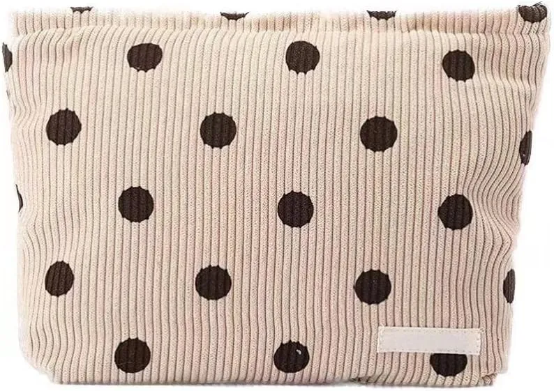 Corduroy Cosmetic Bag For Women Polka Dot Makeup Bag Travel Toiletry Bag For Women Aesthetic Stuff Girls Case Bags Alipearl (Light Pink)