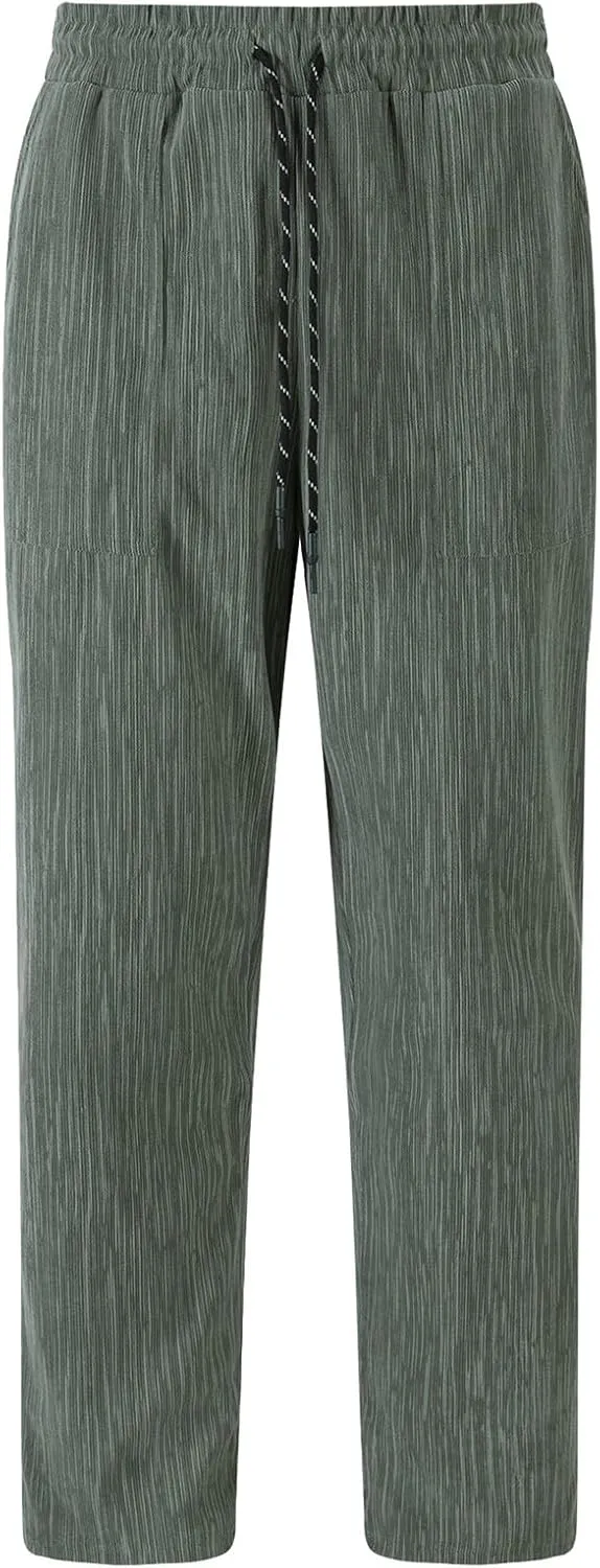 Corduroy Pants Men Casual Plain Baggy Summer Trousers Open Bottom Loose Drawstring Outdoor Elastic Waist Sweatpants