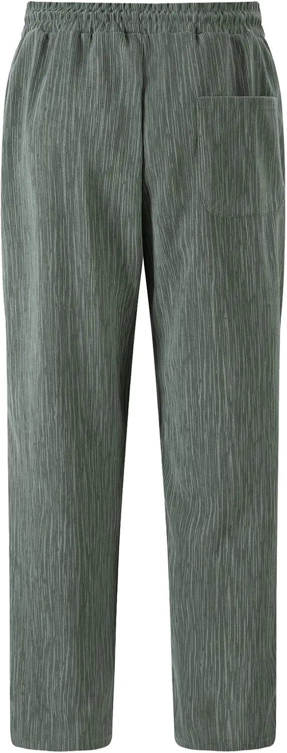 Corduroy Pants Men Casual Plain Baggy Summer Trousers Open Bottom Loose Drawstring Outdoor Elastic Waist Sweatpants
