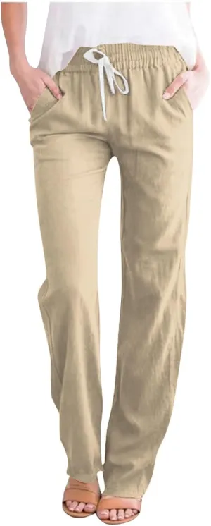 Corduroy Pleated Pants for Women Winter Loose-Fitting Beach Slacks with Pockets Wide Leg Flare Leggings
