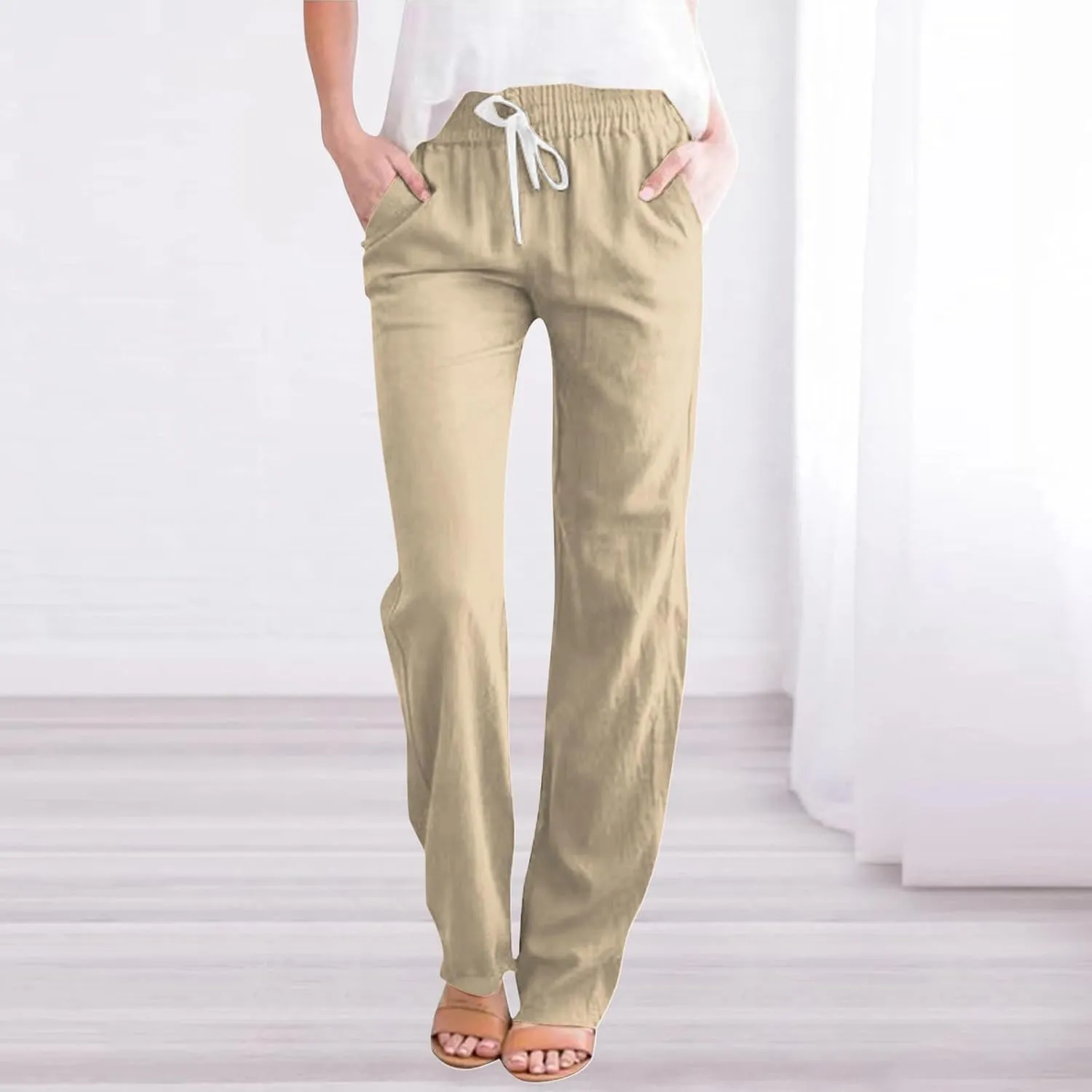 Corduroy Pleated Pants for Women Winter Loose-Fitting Beach Slacks with Pockets Wide Leg Flare Leggings
