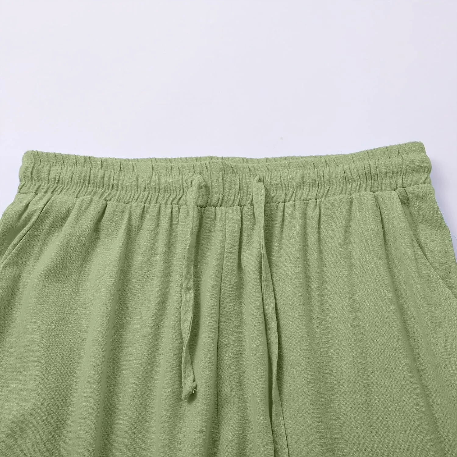 Cotton and Linen Pants for Women Summer Wide Leg Drawstring Flowy Trouses with Pocket Casual Vocation Beach Pant