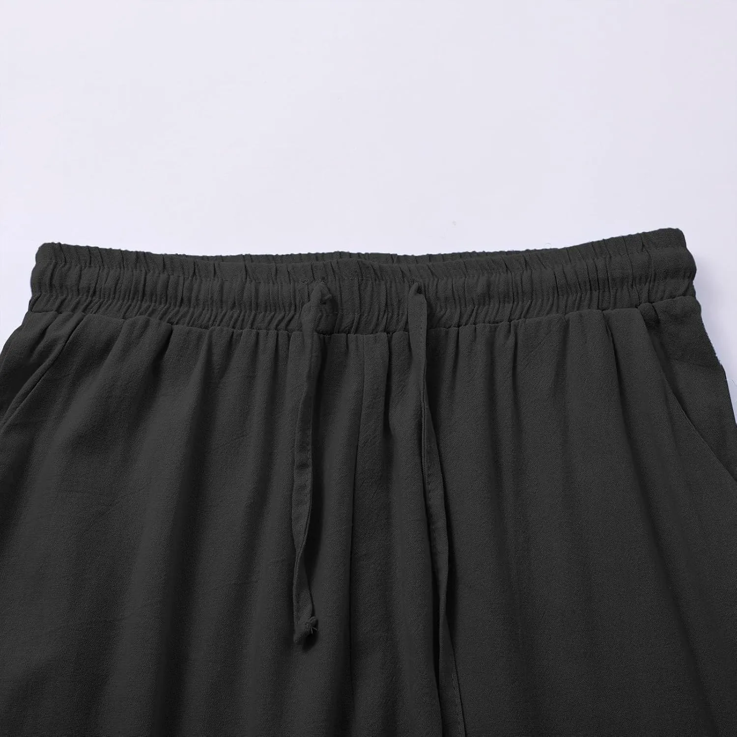 Cotton and Linen Pants for Women Summer Wide Leg Drawstring Flowy Trouses with Pocket Casual Vocation Beach Pant