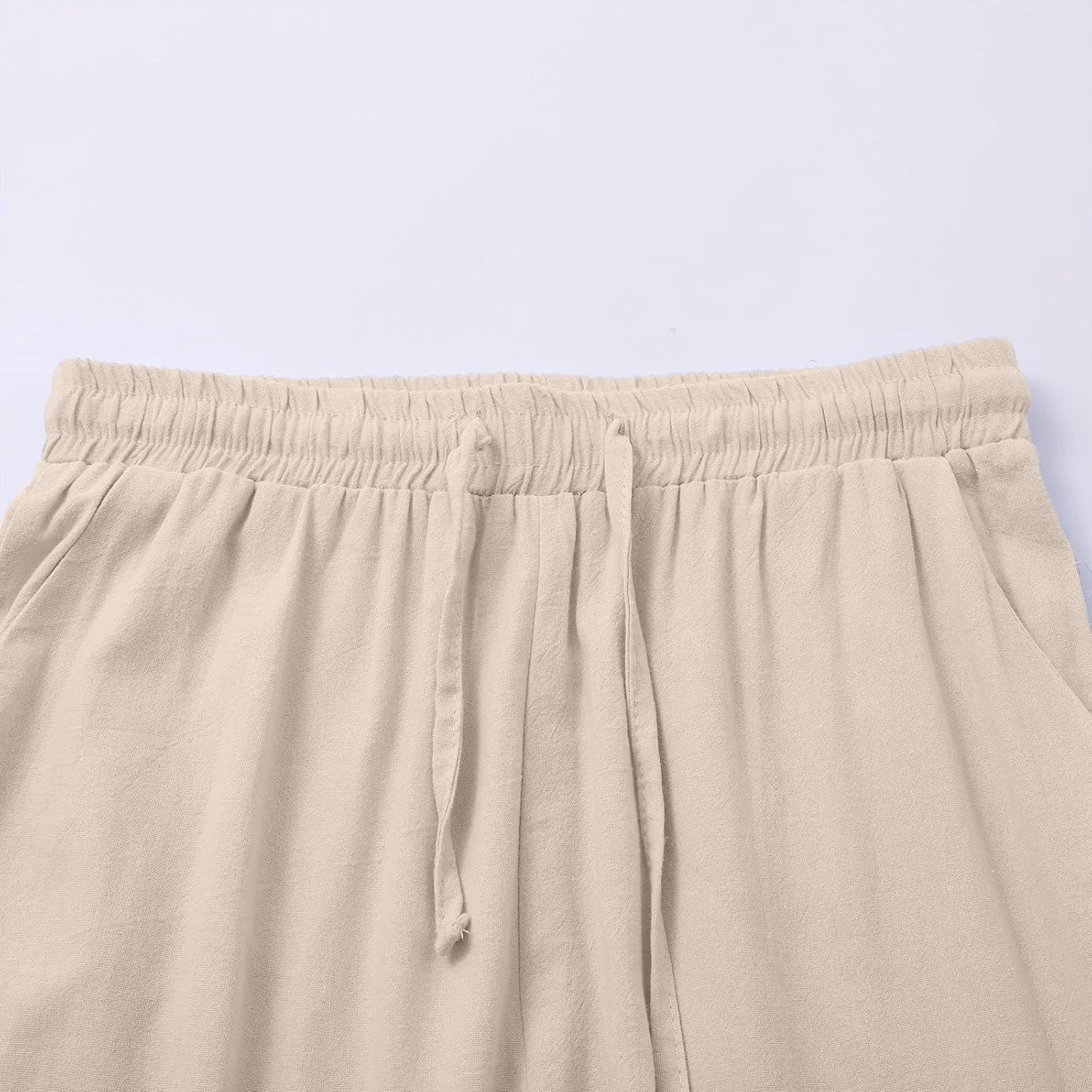 Cotton and Linen Pants for Women Summer Wide Leg Drawstring Flowy Trouses with Pocket Casual Vocation Beach Pant