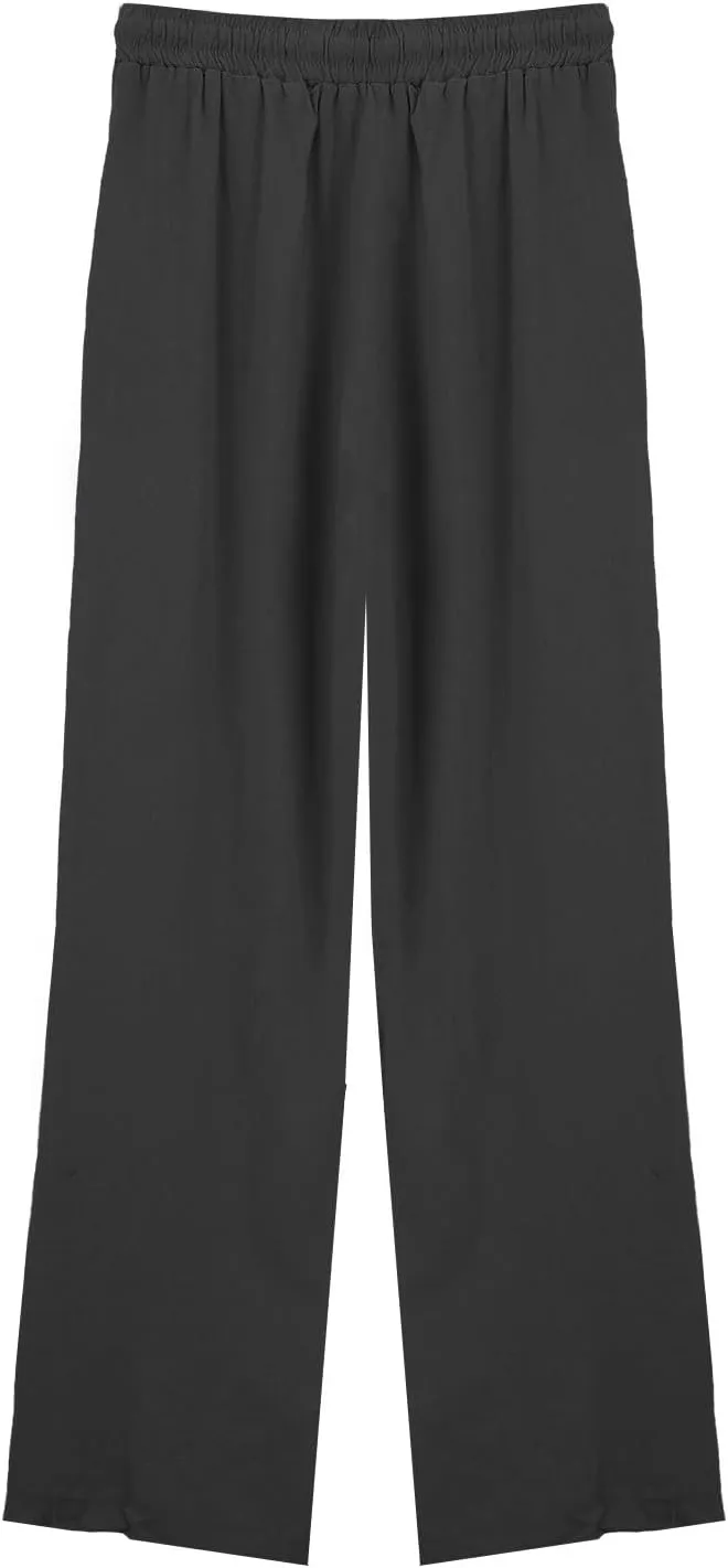 Cotton and Linen Pants for Women Summer Wide Leg Drawstring Flowy Trouses with Pocket Casual Vocation Beach Pant