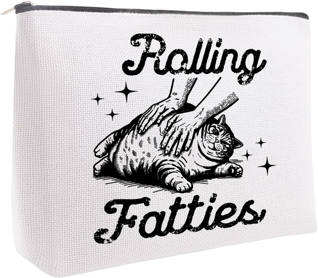 Cute Cat Cosmetic Bag, Funny Rolling Fatties Makeup Bag, Cat Lover Gifts for Women, Shopping Bag with Zipper for Girls Teens Daughter Sister