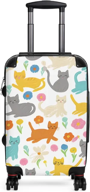 Cute Cat Print Suitcase with Spinner Wheels  Large 29" Floral Kitty Luggage  Lightweight, Durable, Hard Shell Travel Case for Women, Girls, and Cat Lovers
