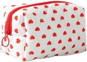 Cute Heart Patterns Makeup Bag Y2K Coquette Quilted Cosmetic Pouch Girly Fairy Puffy Purse Preppy Aesthetic Organizer (Red,Medium)