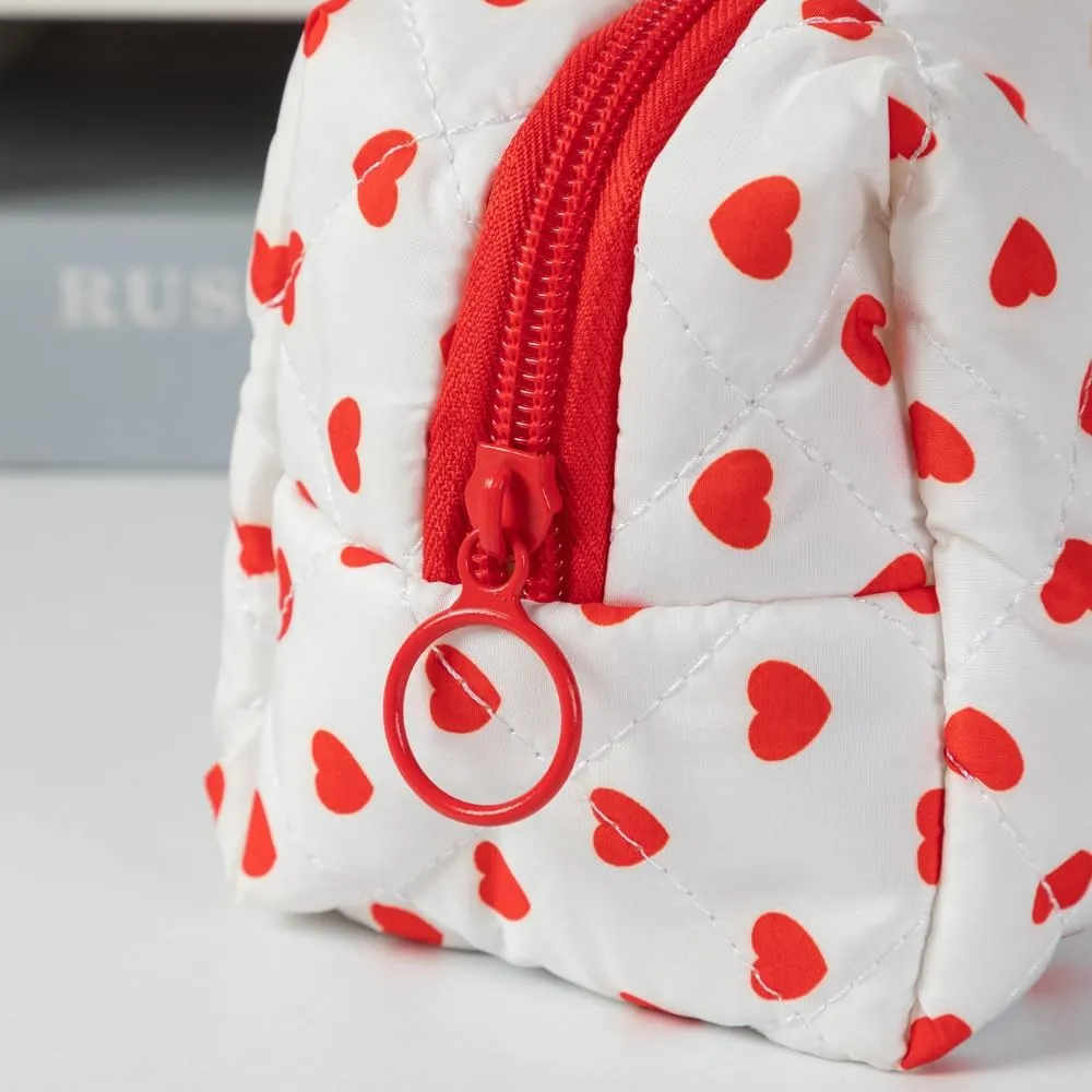 Cute Heart Patterns Makeup Bag Y2K Coquette Quilted Cosmetic Pouch Girly Fairy Puffy Purse Preppy Aesthetic Organizer (Red,Medium)